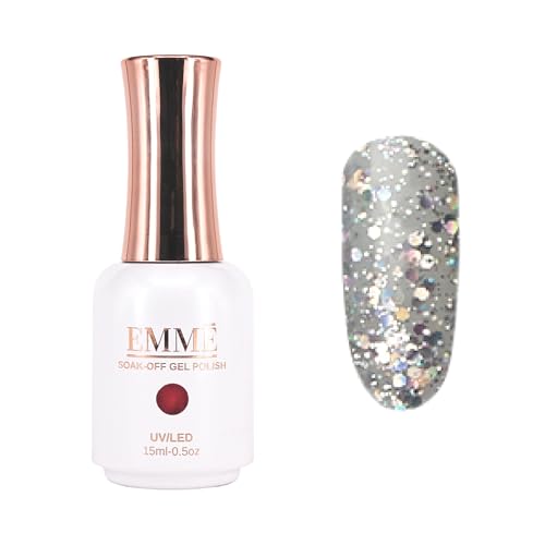 CÔEM - Premium Gel UV Nagellack langanhaltend für UV-Lampe - Gellack Shellac 400 Farben (Glitzer & Metallic) Nail Polish schnelltrocknend & deckend - Gelnagellack 15ml GP228 grau/silber glitzer von CÔEM