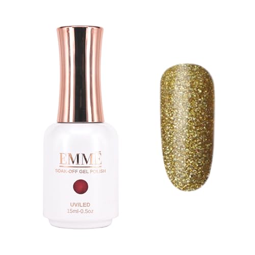 CÔEM - Premium Gel UV Nagellack langanhaltend für UV-Lampe - Gellack Shellac 400 Farben (Glitzer & Metallic) Nail Polish schnelltrocknend & stark deckend - Gelnagellack 15ml GP243 gold/glitzer von CÔEM