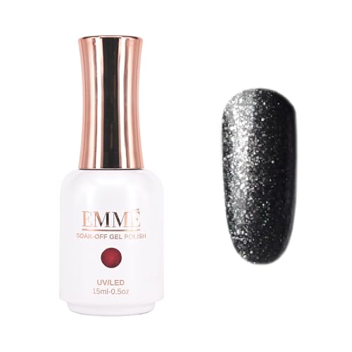 CÔEM - Premium Gel UV Nagellack langanhaltend für UV-Lampe - Gellack Shellac über 400 Farben (Glitzer, Metallic, Schimmernd) Nail Polish schnelltrocknend - Gelnagellack 15ml GP322 schwarz/glitzer von CÔEM