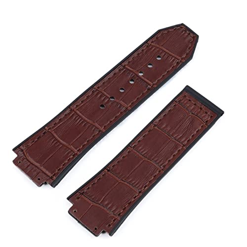 COEPMG 25 x 19 mm Kuh Echtleder Gummi Silikon Rückseite Uhrenarmband Uhrenarmband für Hublot Armband für Big Bang Zubehör Schmetterlingsschnalle (Farbe: Braun, Größe: mit silberner Schnalle) von COEPMG