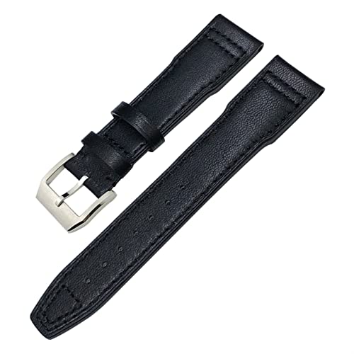 COEPMG Echtleder-Armband für IWC Mark XVIII Le Petit Prince Pilotenuhr 20 mm 21 mm 22 mm Rindslederarmband (Farbe: Schwarz, Silber, Größe: 20 mm) von COEPMG