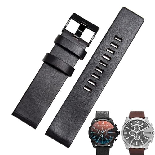 COEPMG Rindslederarmband für Diesel-Armband DZ7312 | DZ4323 | DZ7257 mit Edelstahl-Dornschließe Armband 24 26 27 28 30 mm Flachband (Farbe: Schwarz, Größe: 22 mm) von COEPMG