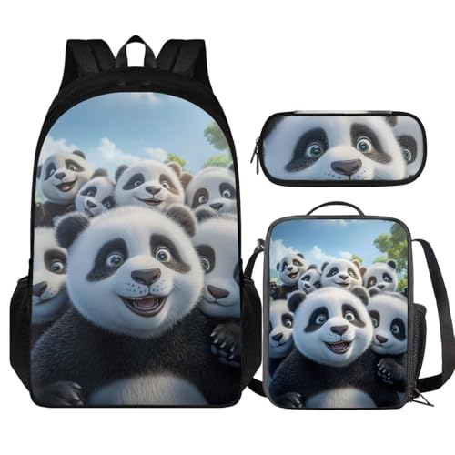 COEQINE 3-teiliges Rucksack für Kinder, Jungen, Büchertasche, Lunchbox, Set mit 3 großen Stifteboxen, Schultaschen-Set für Kleinkinder 4, 6, 8, 10, Cartoon-Panda-Tier COEQINE 3-teiliges Rucksack für Kinder, Jungen, Büchertasche, Lunchbox, Set mit 3 großen Stifteboxen, Schultaschen-Set für Kleinkinder 4, 6, 8, 10, Cartoon-Panda-Tier von COEQINE