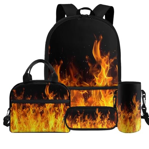 COEQINE 4-teiliges Jungen-Rucksack mit Lunchbox und Wasserflaschenhalter, 6, 8, 10, Kinder, Mittelschultaschen-Set für Reisen, Wandern, Orangefarbener Feuerball COEQINE 4-teiliges Jungen-Rucksack mit Lunchbox und Wasserflaschenhalter, 6, 8, 10, Kinder, Mittelschultaschen-Set für Reisen, Wandern, Orangefarbener Feuerball von COEQINE