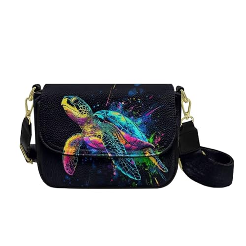 COEQINE Bedruckte Crossbody-Tasche für Damen, leichte Schultertasche, funktionale Multi-Taschen-Geldbörse, Ersatzriemen, Bunte Schildkröte COEQINE Bedruckte Crossbody-Tasche für Damen, leichte Schultertasche, funktionale Multi-Taschen-Geldbörse, Ersatzriemen, Bunte Schildkröte von COEQINE