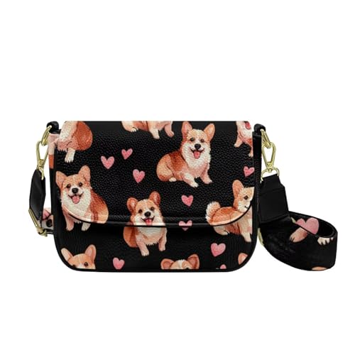 COEQINE Bedruckte Crossbody-Tasche für Damen, leichte Schultertasche, funktionale Multi-Taschen-Geldbörse, Ersatzriemen, Corgi Heart von COEQINE
