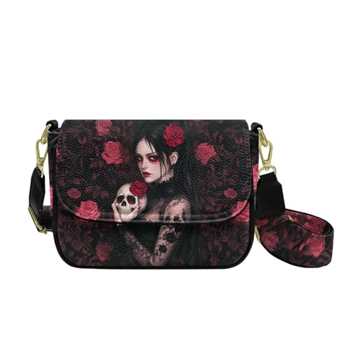 COEQINE Bedruckte Crossbody-Tasche für Damen, leichte Schultertasche, funktionale Multi-Taschen-Geldbörse, Ersatzriemen, Goth Damen Rose COEQINE Bedruckte Crossbody-Tasche für Damen, leichte Schultertasche, funktionale Multi-Taschen-Geldbörse, Ersatzriemen, Goth Damen Rose von COEQINE