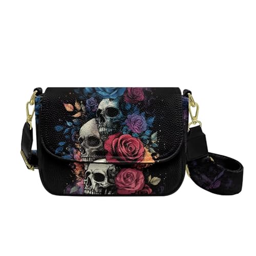 COEQINE Bedruckte Crossbody-Tasche für Damen, leichte Schultertasche, funktionale Multi-Taschen-Geldbörse, Ersatzriemen, Totenkopf und Rosen COEQINE Bedruckte Crossbody-Tasche für Damen, leichte Schultertasche, funktionale Multi-Taschen-Geldbörse, Ersatzriemen, Totenkopf und Rosen von COEQINE