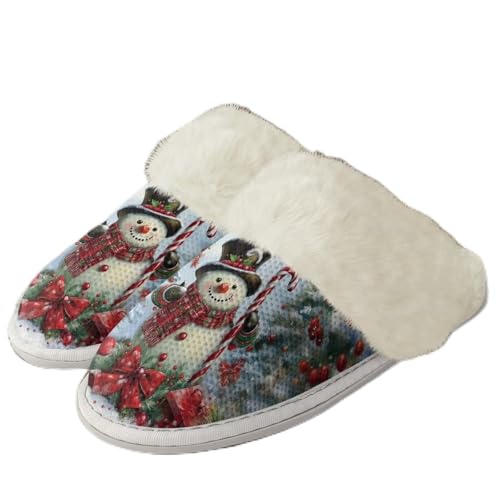 COEQINE Bedruckte Hausschuhe für Damen, Weihnachtsgeschenke, Hausschuhe mit rutschfester Gummisohle, Größe 36–47, Schneemann Multi Xmas Floral, 44/46 EU von COEQINE