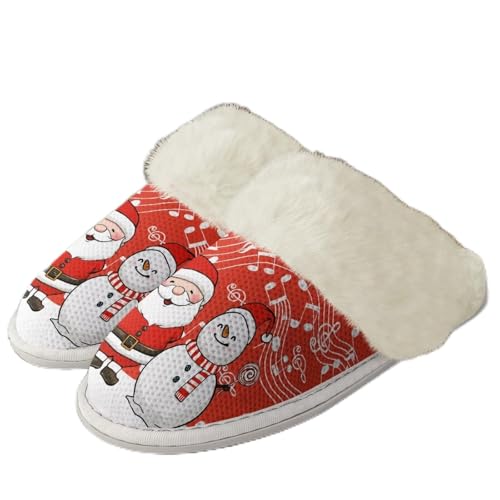 COEQINE Bedruckte Hausschuhe für Damen, Weihnachtsgeschenke, Hausschuhe mit rutschfester Gummisohle, Größe 36–47, Schneemann Weihnachtsmann Musical, 37/38 EU von COEQINE