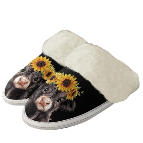 COEQINE Bedruckte Hausschuhe für Damen, Weihnachtsgeschenke, Hausschuhe mit rutschfester Gummisohle, Größe 36–47, Sonnenblumen-Hochlandkuh, 39/40 EU COEQINE Bedruckte Hausschuhe für Damen, Weihnachtsgeschenke, Hausschuhe mit rutschfester Gummisohle, Größe 36–47, Sonnenblumen-Hochlandkuh, 39/40 EU von COEQINE