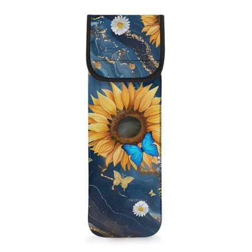 COEQINE Blauer Schmetterlings-Haar-Zubehör-Organizer für Damen, Sonnenblumen-Blumenmuster, Lockenstab Tasche mit Innentaschen, tragbarer Organizer, Haarglätter, Trabel-Etui von COEQINE