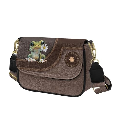 COEQINE Braune Umhängetasche für Damen, Leder, Geldbörsen, Umhängetasche, Schultertasche, Baumfrosch Gänseblümchen COEQINE Braune Umhängetasche für Damen, Leder, Geldbörsen, Umhängetasche, Schultertasche, Baumfrosch Gänseblümchen von COEQINE
