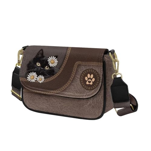 COEQINE Braune Umhängetasche für Damen, Leder, Geldbörsen, Umhängetasche, Schultertasche, Black Cat Daisy COEQINE Braune Umhängetasche für Damen, Leder, Geldbörsen, Umhängetasche, Schultertasche, Black Cat Daisy von COEQINE