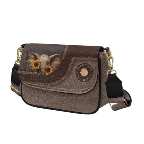 COEQINE Braune Umhängetasche für Damen, Leder, Geldbörsen, Umhängetasche, Schultertasche, Elefanten-Sonnenblume COEQINE Braune Umhängetasche für Damen, Leder, Geldbörsen, Umhängetasche, Schultertasche, Elefanten-Sonnenblume von COEQINE