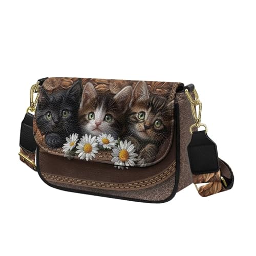 COEQINE Braune Umhängetasche für Damen, Leder, Geldbörsen, Umhängetasche, Schultertasche, Katzen Gänseblümchen COEQINE Braune Umhängetasche für Damen, Leder, Geldbörsen, Umhängetasche, Schultertasche, Katzen Gänseblümchen von COEQINE