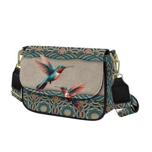 COEQINE Braune Umhängetasche für Damen, Leder, Geldbörsen, Umhängetasche, Schultertasche, Kolibri Blume grün COEQINE Braune Umhängetasche für Damen, Leder, Geldbörsen, Umhängetasche, Schultertasche, Kolibri Blume grün von COEQINE