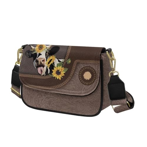 COEQINE Braune Umhängetasche für Damen, Leder, Geldbörsen, Umhängetasche, Schultertasche, Kuh Sonnenblume COEQINE Braune Umhängetasche für Damen, Leder, Geldbörsen, Umhängetasche, Schultertasche, Kuh Sonnenblume von COEQINE