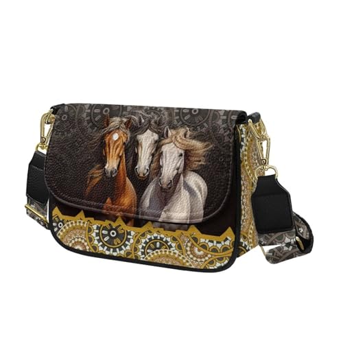 COEQINE Braune Umhängetasche für Damen, Leder, Geldbörsen, Umhängetasche, Schultertasche, Pferde Mandala Boho Floral COEQINE Braune Umhängetasche für Damen, Leder, Geldbörsen, Umhängetasche, Schultertasche, Pferde Mandala Boho Floral von COEQINE