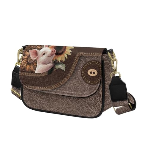 COEQINE Braune Umhängetasche für Damen, Leder, Geldbörsen, Umhängetasche, Schultertasche, Schwein-Sonnenblume COEQINE Braune Umhängetasche für Damen, Leder, Geldbörsen, Umhängetasche, Schultertasche, Schwein-Sonnenblume von COEQINE