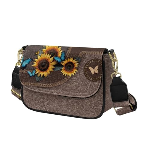 COEQINE Braune Umhängetasche für Damen, Leder, Geldbörsen, Umhängetasche, Schultertasche, Sonnenblumen-Schmetterling COEQINE Braune Umhängetasche für Damen, Leder, Geldbörsen, Umhängetasche, Schultertasche, Sonnenblumen-Schmetterling von COEQINE