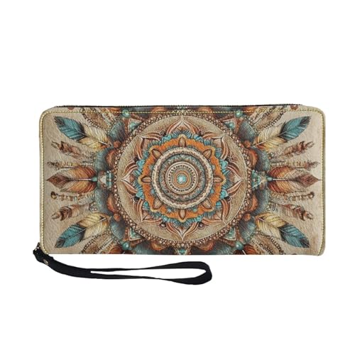 COEQINE Coole Geldbörse für Herren, Leder, weiches PU-Kartenhalter, schmal, wasserdicht, Münzbörse mit Griffen, Reisen für Ihn, Azteken-Blumenmuster, Casual von COEQINE