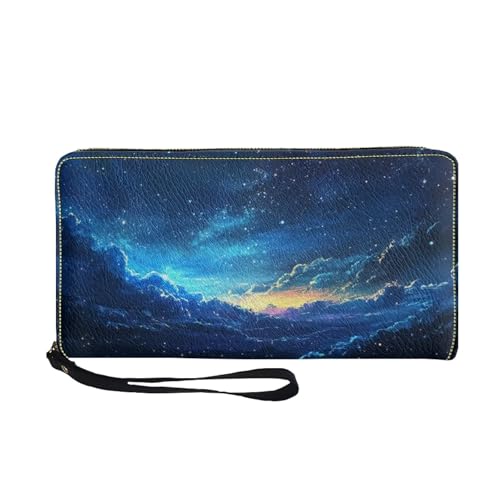 COEQINE Coole Geldbörse für Herren, Leder, weiches PU-Kartenhalter, schmal, wasserdicht, Münzbörse mit Griffen, Reisen für Ihn, Blue Galaxy, Casual von COEQINE