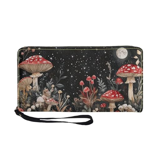 COEQINE Coole Geldbörse für Herren, Leder, weiches PU-Kartenhalter, schmal, wasserdicht, Münzbörse mit Griffen, Reisen für Ihn, Mushroom Moon, Casual von COEQINE