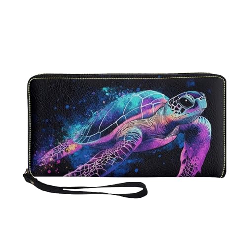 COEQINE Coole Geldbörse für Herren, Leder, weiches PU-Kartenhalter, schmal, wasserdicht, Münzbörse mit Griffen, Reisen für Ihn, Neon Meeresschildkröte, Casual von COEQINE