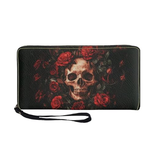 COEQINE Coole Geldbörse für Herren, Leder, weiches PU-Kartenhalter, schmal, wasserdicht, Münzbörse mit Griffen, Reisen für Ihn, Rose Skull, Casual von COEQINE