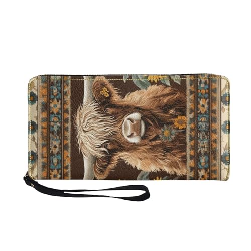 COEQINE Coole Geldbörse für Herren, Leder, weiches PU-Kartenhalter, schmal, wasserdicht, Münzbörse mit Griffen, Reisen für Ihn, Western Highland Cow, Casual von COEQINE