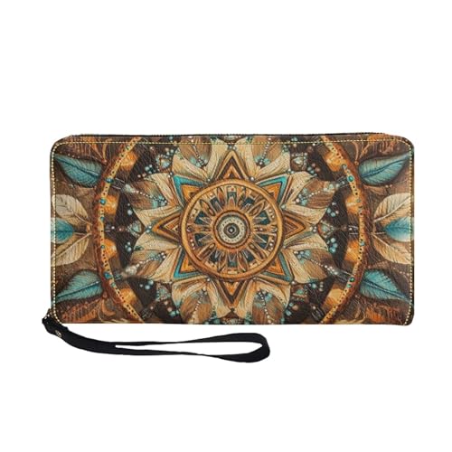 COEQINE Coole Geldbörse für Herren, Leder, weiches PU-Kartenhalter, schmal, wasserdicht, Münzbörse mit Griffen, Reisen für Ihn, Western-Mandala-Blume, Casual von COEQINE