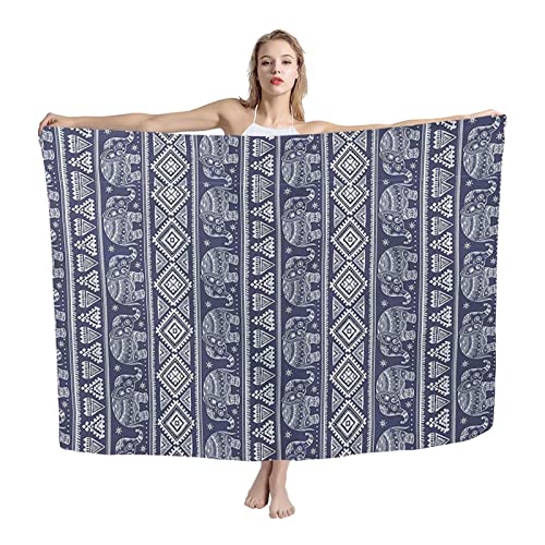 COEQINE Damen Mädchen Schal Wraps Strand Sarong Wrap Schwimmen Pareo Sarongs Cover Ups Badeanzug Bikini Wickelrock, Tribal Elefant, onesize von COEQINE