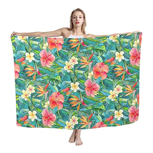 COEQINE Damen Mädchen Schal Wraps Strand Sarong Wrap Schwimmen Pareo Sarongs Cover Ups Badeanzug Bikini Wickelrock, Tropische Blume, onesize von COEQINE