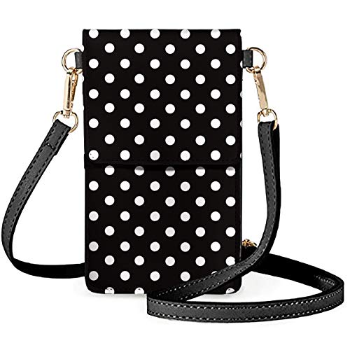 COEQINE Damen Schultertasche für Frauen Mädchen Handy Crossbody Tasche Leder Geldbörse Geldbörse Beutel Mini Ranzen, Schwarz - gepunktet - Größe: Einheitsgröße von COEQINE