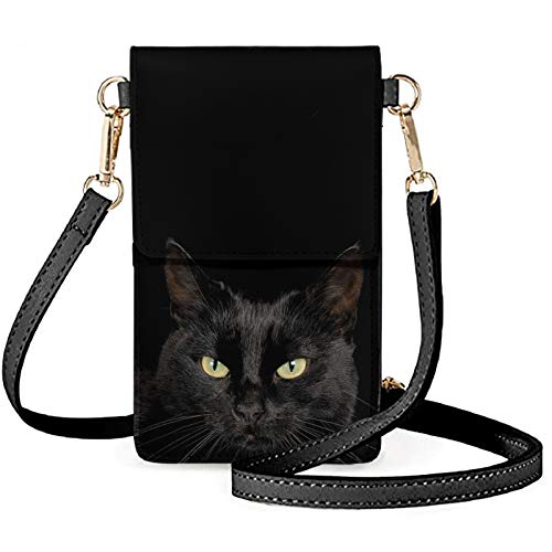 COEQINE Damen Schultertasche für Frauen Mädchen Handy Crossbody Tasche Leder Geldbörse Geldbörse Beutel Mini Ranzen, Schwarz - schwarze katze - Größe: Einheitsgröße von COEQINE