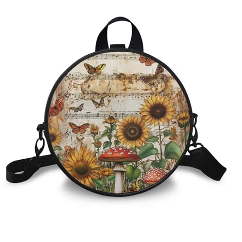 COEQINE Damen-Umhängetasche, weiches Leder, Kuriertasche, Handtasche, Mini-Rucksack, Sonnenblumen-Schmetterlingspilz von COEQINE