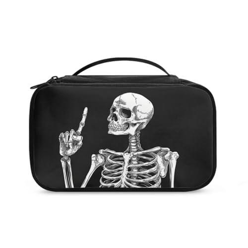 COEQINE Doppelschichtige Make-up-Tasche für Damen, Reise-Kosmetikkoffer mit Griffen, Make-up-Pinsel-Organizer, Fanny-Totenkopf, Kulturbeutel von COEQINE