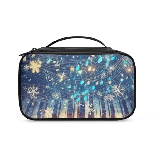 COEQINE Doppelschichtige Make-up-Tasche für Damen, Reise-Kosmetikkoffer mit Griffen, Make-up-Pinsel-Organizer, Klaviertastatur, Schneeflocke, Kulturbeutel von COEQINE