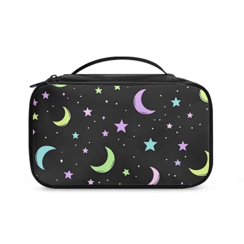 COEQINE Doppelschichtige Make-up-Tasche für Damen, Reise-Kosmetikkoffer mit Griffen, Make-up-Pinsel-Organizer, Mond und Sterne, Kulturbeutel von COEQINE