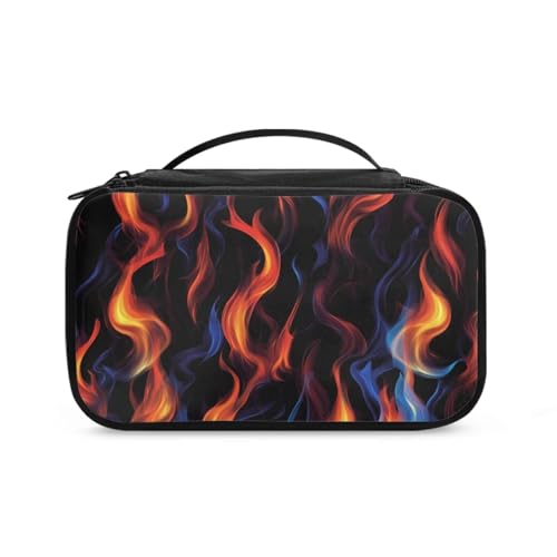 COEQINE Doppelschichtige Make-up-Tasche für Damen, Reise-Kosmetikkoffer mit Griffen, Make-up-Pinsel-Organizer, Neuartiges Feuer, Kulturbeutel von COEQINE