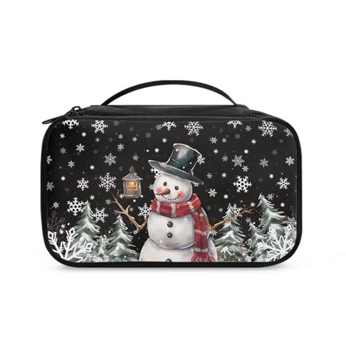 COEQINE Doppelschichtige Make-up-Tasche für Damen, Reise-Kosmetikkoffer mit Griffen, Make-up-Pinsel-Organizer, Niedlicher Schneemann, Kulturbeutel von COEQINE