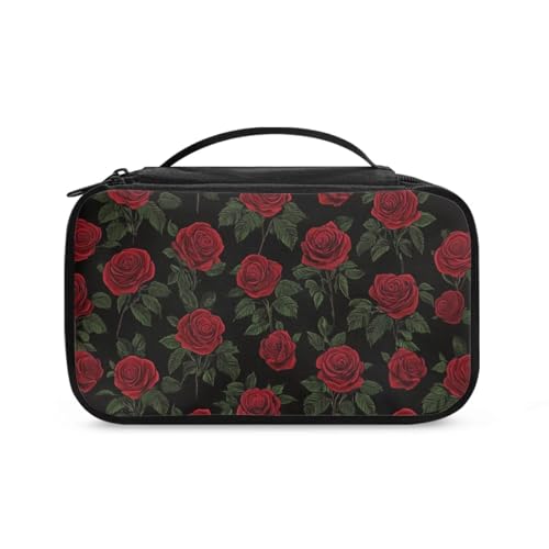 COEQINE Doppelschichtige Make-up-Tasche für Damen, Reise-Kosmetikkoffer mit Griffen, Make-up-Pinsel-Organizer, Rosenblüten, Kulturbeutel von COEQINE