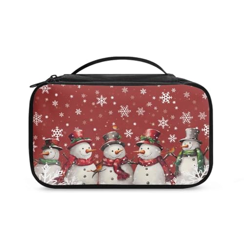 COEQINE Doppelschichtige Make-up-Tasche für Damen, Reise-Kosmetikkoffer mit Griffen, Make-up-Pinsel-Organizer, schneemann, Kulturbeutel von COEQINE