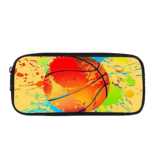 COEQINE Federmäppchen Schreibwarentasche Große Kapazität Federmäppchen mit Reißverschluss für Schüler Coole Stifttasche für Schule Büro, Basketball Gelb, Einheitsgröße, Taschen-Organizer von COEQINE