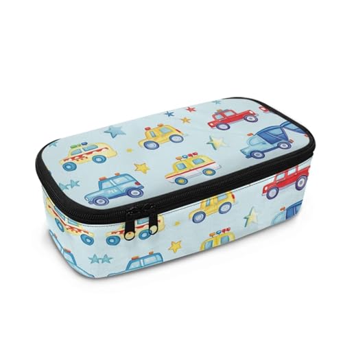 COEQINE Federmäppchen für Jungen, Fußballdruck, Stifthalter, Tasche für Kinder, Sekundarschule, hohe Kapazität, Schreibwaren-Aufbewahrungstasche mit Griffen, Cartoon-Auto-Limousine, Einheitsgröße von COEQINE