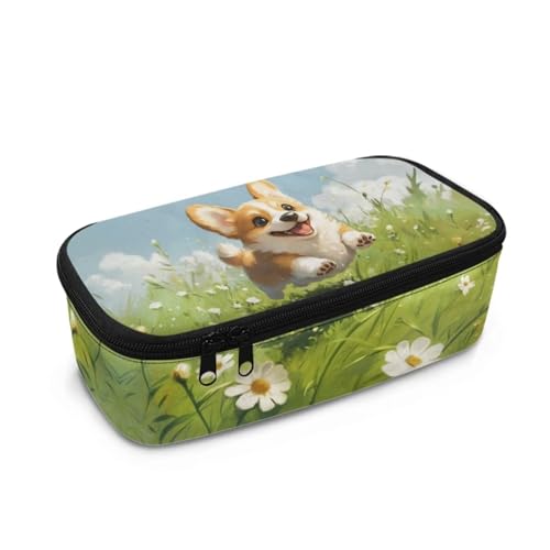 COEQINE Federmäppchen für Jungen, cooles Federmäppchen mit Griffen, für Büro, Federmäppchen mit Zubehör für Kinder von 8–12 Jahren, Niedliches Corgi-Gänseblümchen, Einheitsgröße, Taschen-Organizer von COEQINE