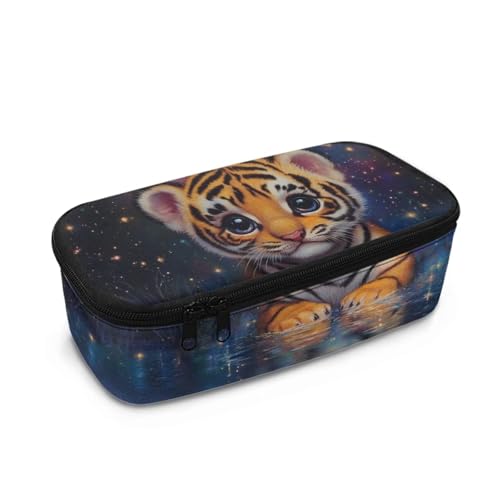 COEQINE Federmäppchen für die Schule mit Schreibwaren-Aufbewahrung, Netztasche, Tiger-Galaxie, bedruckt, großes Fassungsvermögen, Stiftetasche, Reißverschlusstasche für Teenager, Mädchen, Jungen von COEQINE