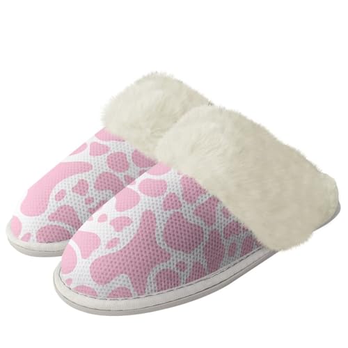 COEQINE Flauschige Hausschuhe für Damen, Kawaii-Tierdruck, Winterschuhe, superweich mit rutschfester Sohle, Rosa, Kuhdruck Rosa, 39/40 EU von COEQINE