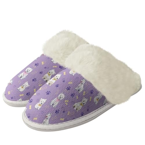 COEQINE Flauschige Hausschuhe für Damen, Kawaii-Tierdruck, Winterschuhe, superweich mit rutschfester Sohle, Rosa, Niedlicher Hund, violett, 39/40 EU von COEQINE